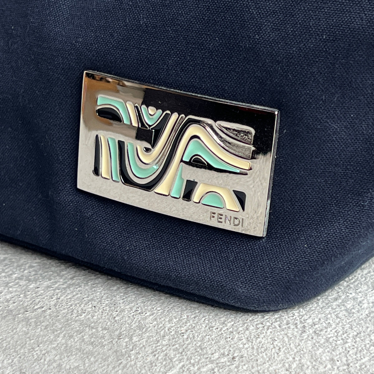 Fendi | Vintage 1997 Re-Edition Enamel Swirl FF Silver Hardware Buckle Navy Canvas Pochette Shoulder Bag