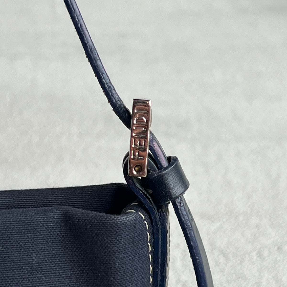 Fendi | Vintage 1997 Re-Edition Enamel Swirl FF Silver Hardware Buckle Navy Canvas Pochette Shoulder Bag