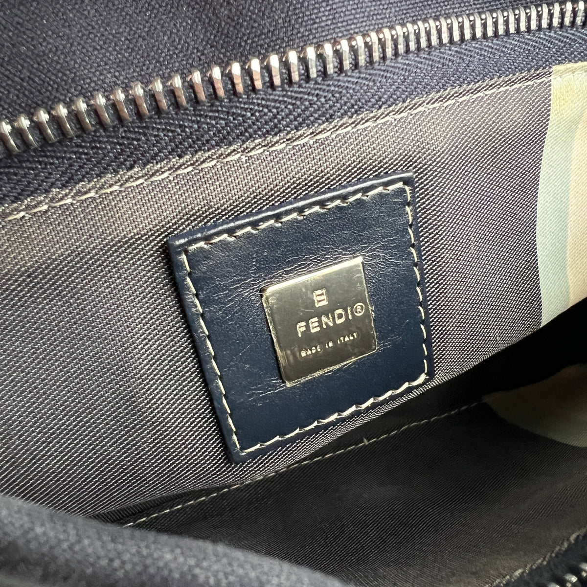 Fendi | Vintage 1997 Re-Edition Enamel Swirl FF Silver Hardware Buckle Navy Canvas Pochette Shoulder Bag