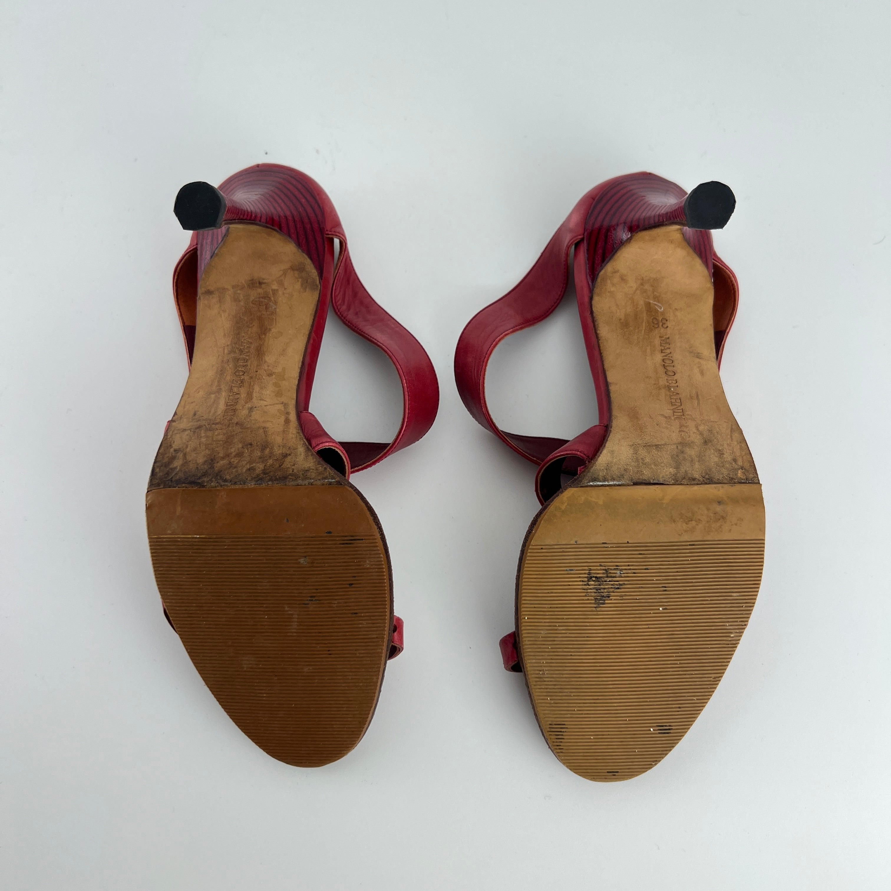 Manolo Blahnik | Red Leather Cross Strap Sandal Slide Mules (36)