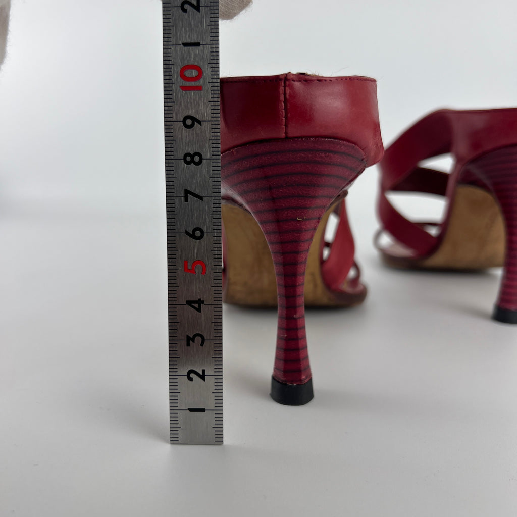Manolo Blahnik | Red Leather Cross Strap Sandal Slide Mules (36)