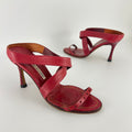 Manolo Blahnik | Red Leather Cross Strap Sandal Slide Mules (36)