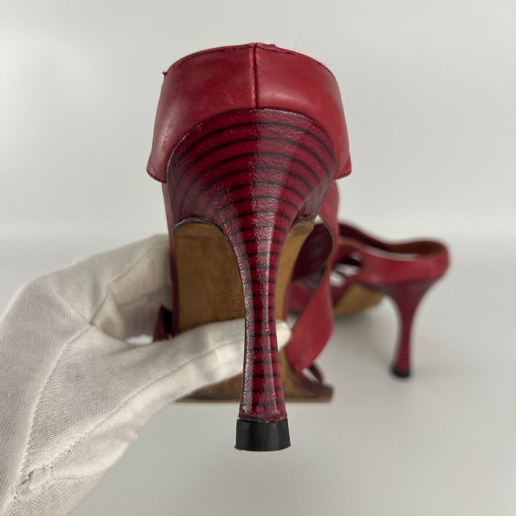 Manolo Blahnik | Red Leather Cross Strap Sandal Slide Mules (36)