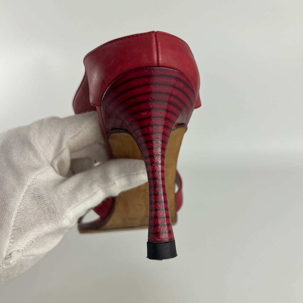 Manolo Blahnik | Red Leather Cross Strap Sandal Slide Mules (36)