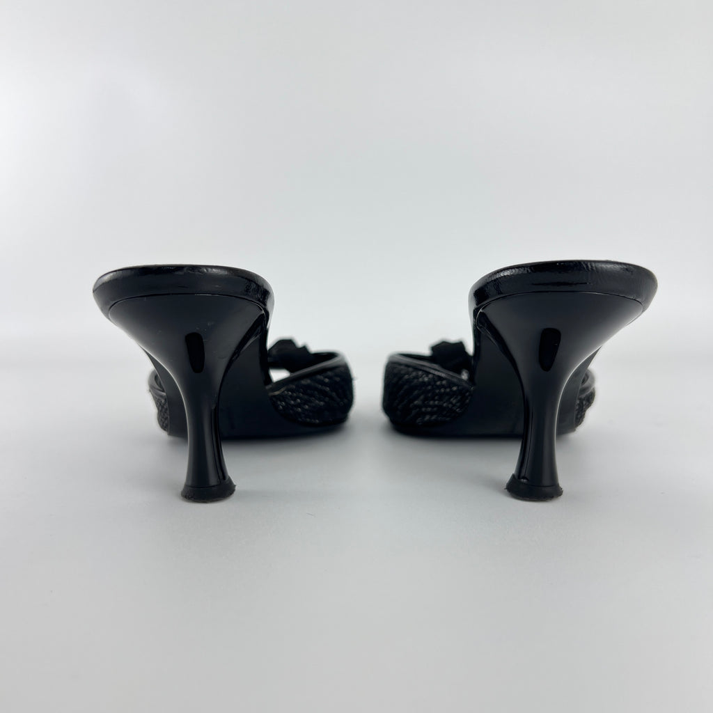 Ferragamo | Black Bow Ribbon Leather Stiletto Mules (34.5 , 4.5)