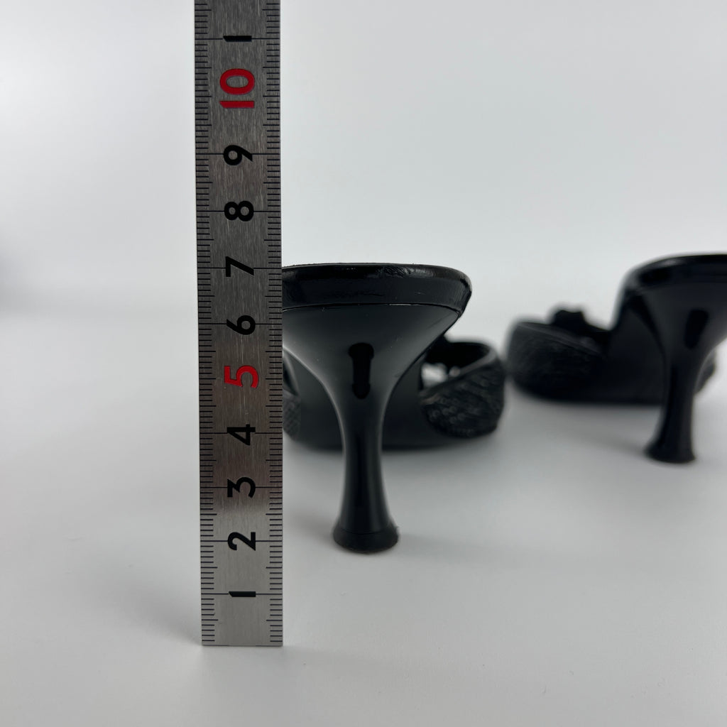 Ferragamo | Black Bow Ribbon Leather Stiletto Mules (34.5 , 4.5)