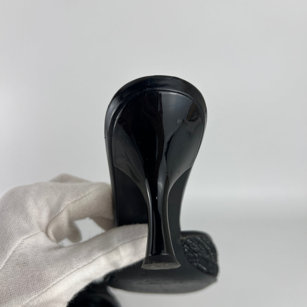Ferragamo | Black Bow Ribbon Leather Stiletto Mules (34.5 , 4.5)
