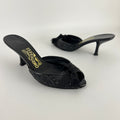 Ferragamo | Black Bow Ribbon Leather Stiletto Mules (34.5 , 4.5)