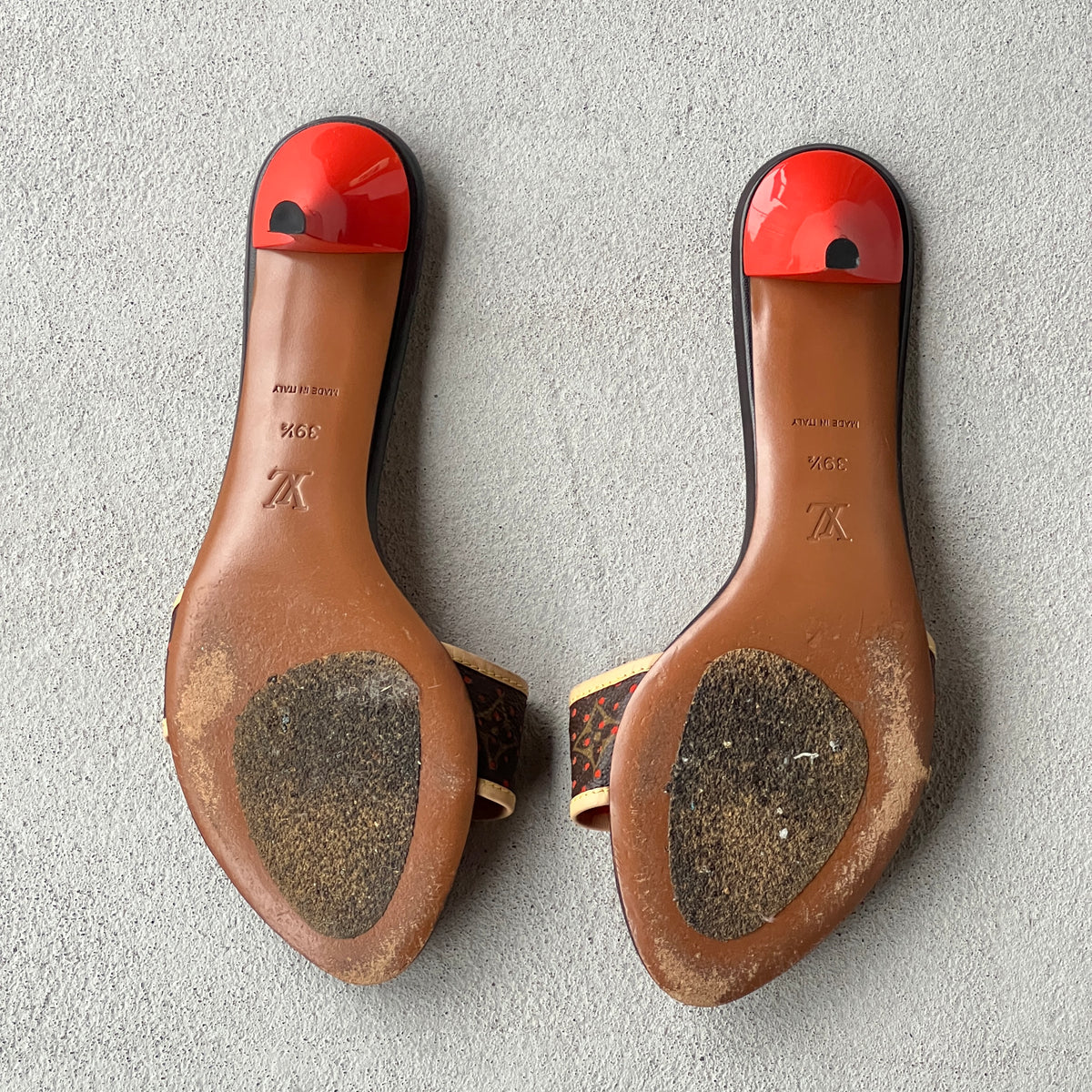 Louis Vuitton | 2006 Vintage LV Monogram Perforated Orange Brown Leather Buckle Mules (39.5)