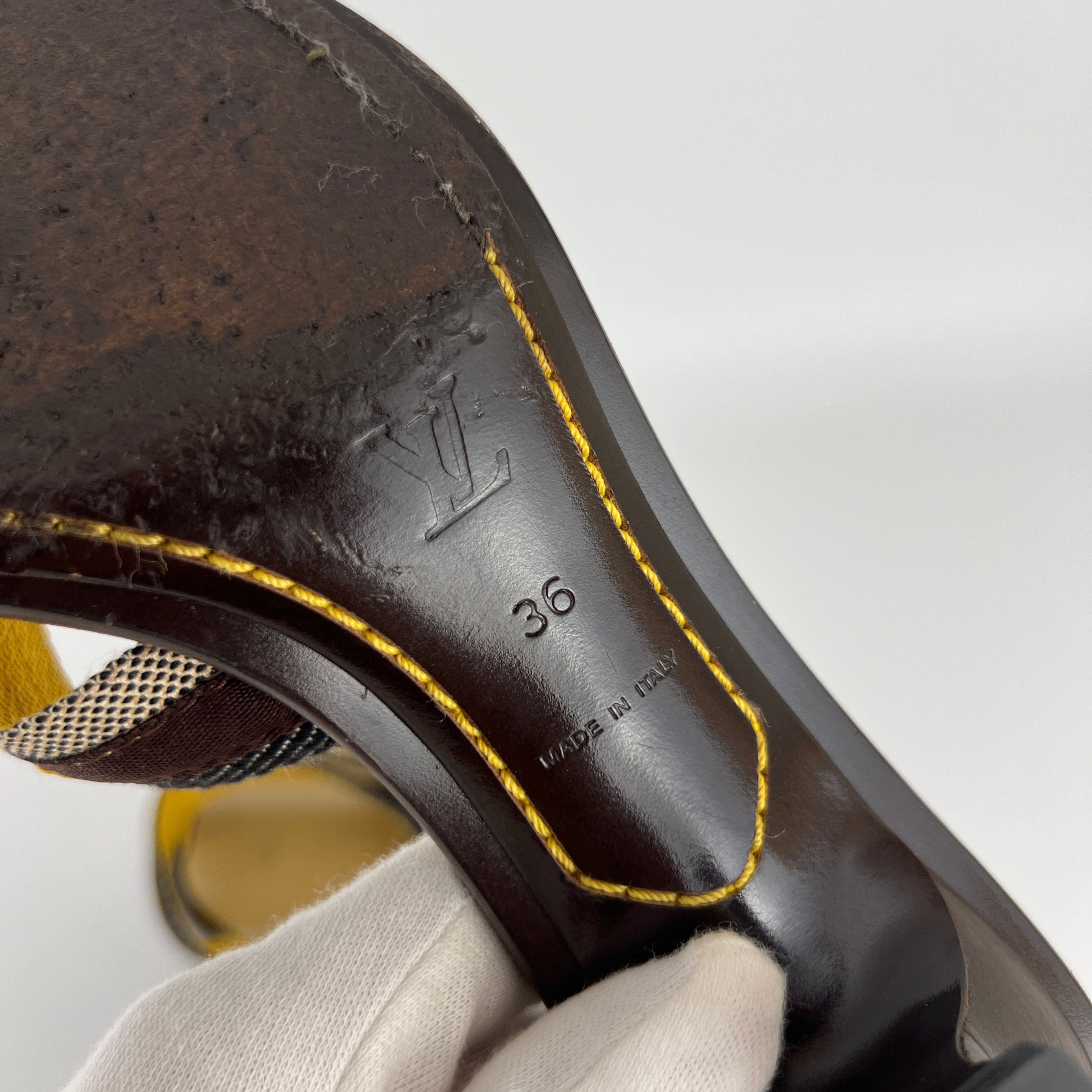 Louis Vuitton | Brown Black Canvas Strappy Sandal Mules Gold LV Button (36)