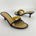Louis Vuitton | Brown Black Canvas Strappy Sandal Mules Gold LV Button (36)