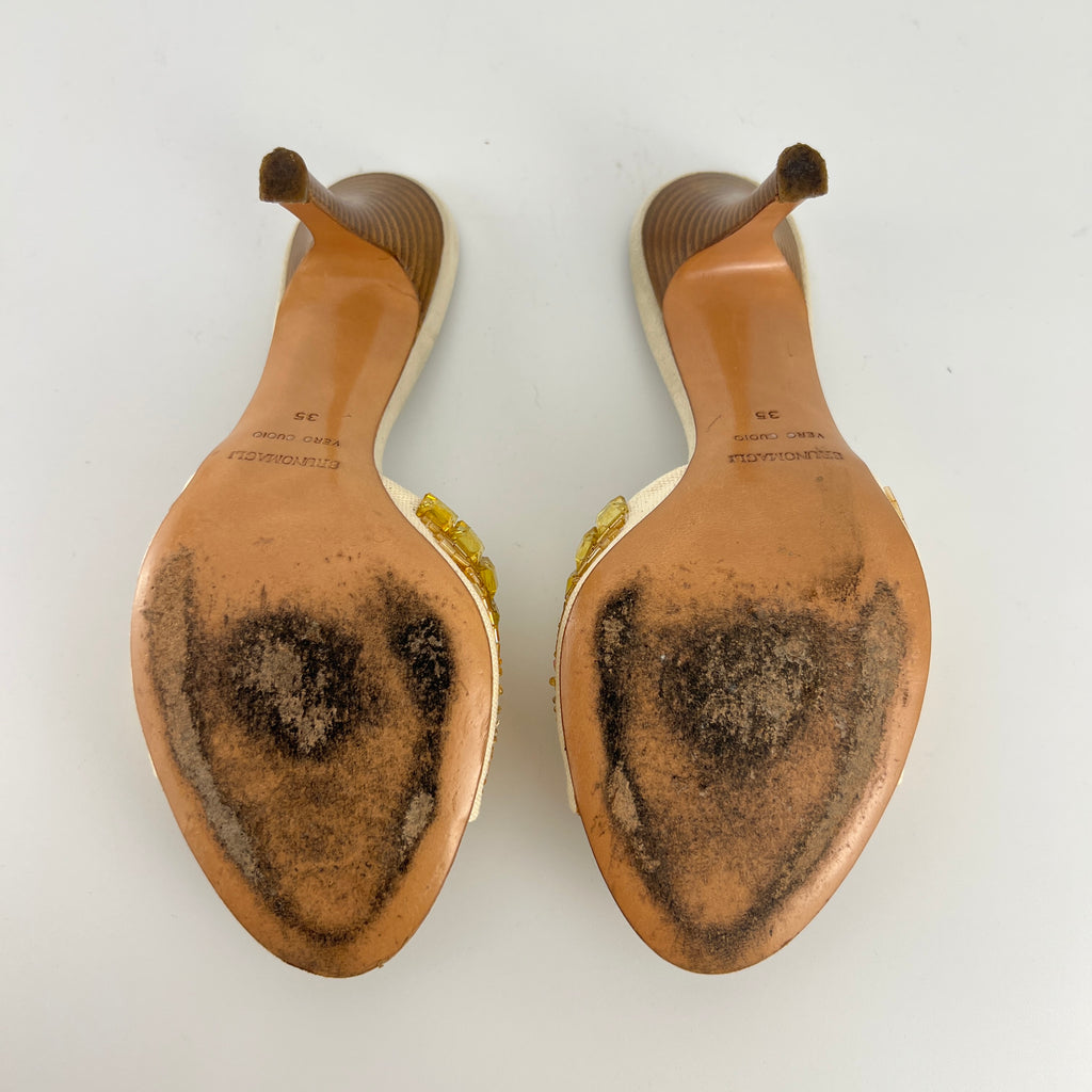 Bruno Magli | Gold Sequin Beading Stiletto Slide Mules (35)