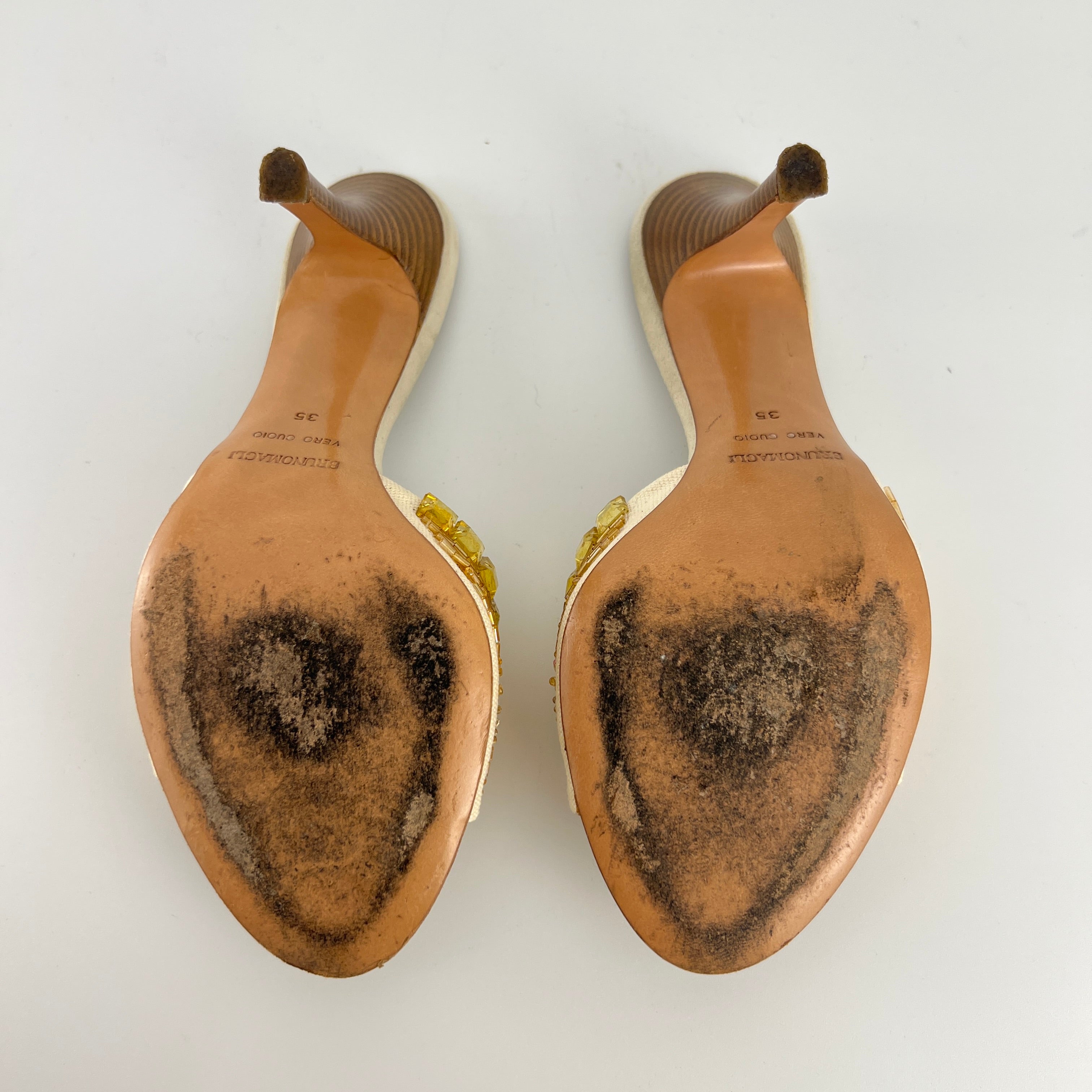 Bruno Magli | Gold Sequin Beading Stiletto Slide Mules (35)