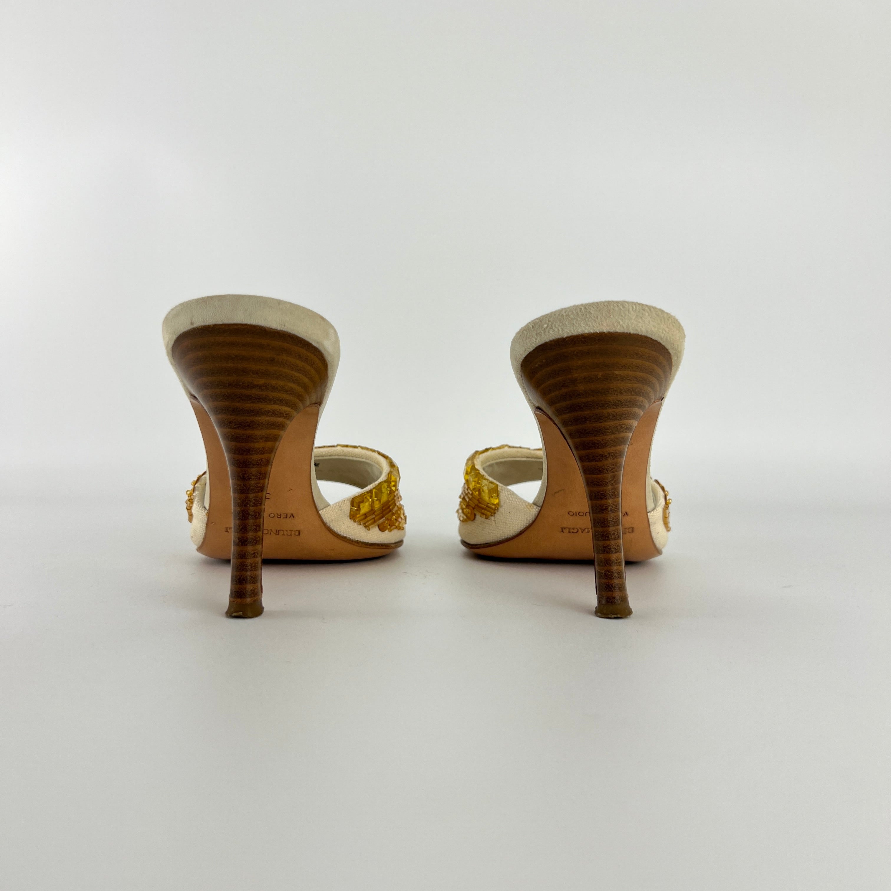 Bruno Magli | Gold Sequin Beading Stiletto Slide Mules (35)