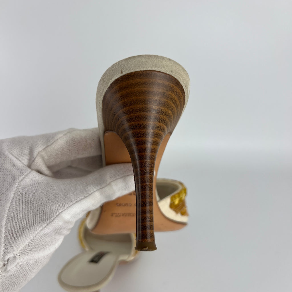 Bruno Magli | Gold Sequin Beading Stiletto Slide Mules (35)