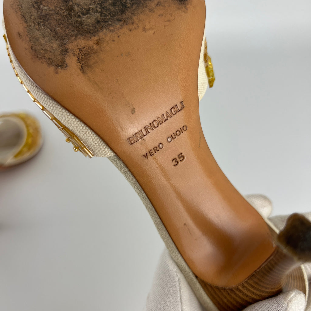 Bruno Magli | Gold Sequin Beading Stiletto Slide Mules (35)