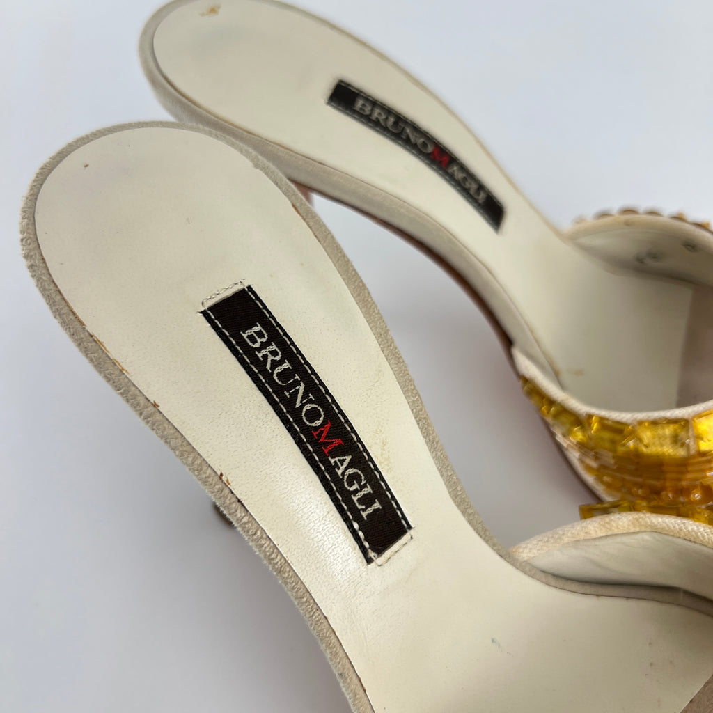 Bruno Magli | Gold Sequin Beading Stiletto Slide Mules (35)