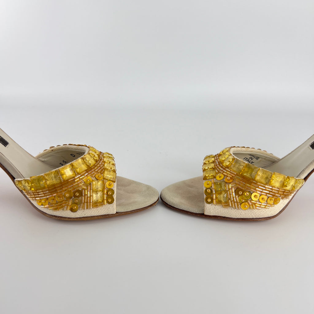Bruno Magli | Gold Sequin Beading Stiletto Slide Mules (35)