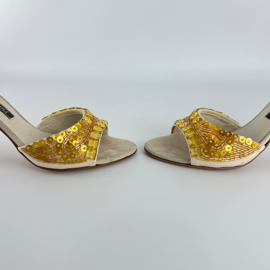Bruno Magli | Gold Sequin Beading Stiletto Slide Mules (35)