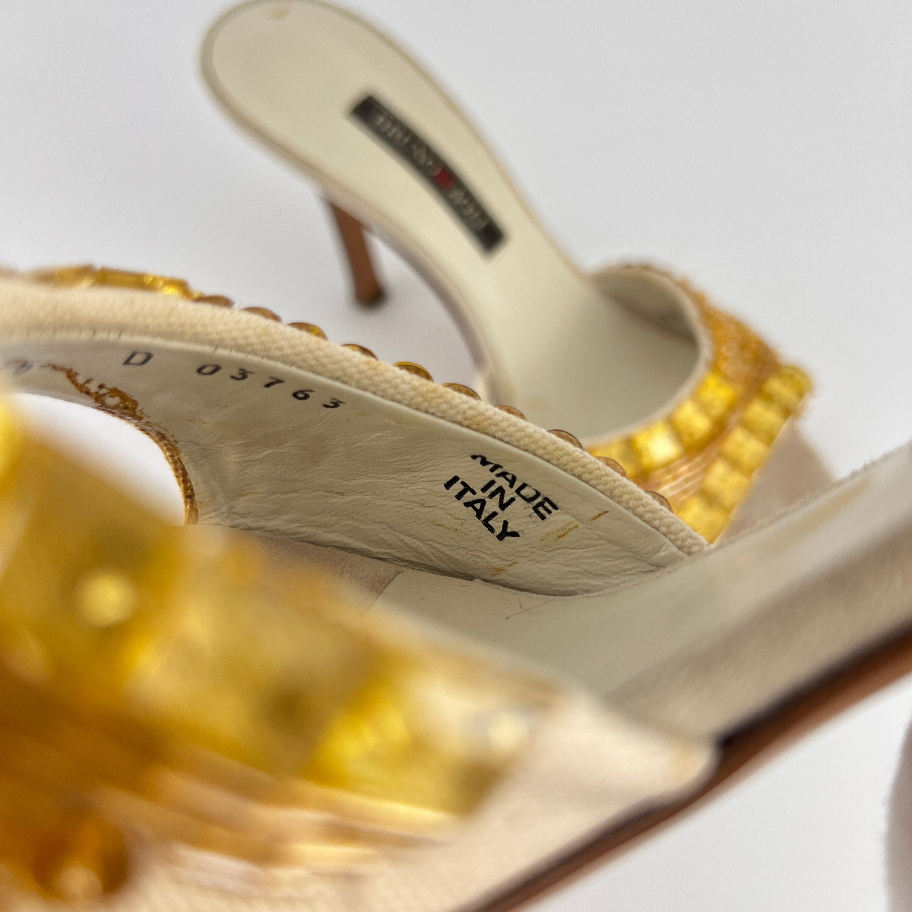 Bruno Magli | Gold Sequin Beading Stiletto Slide Mules (35)
