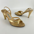 Jimmy Choo | Metallic Gold Beige Suede Leather Peep Toe Slingback Heels (38)