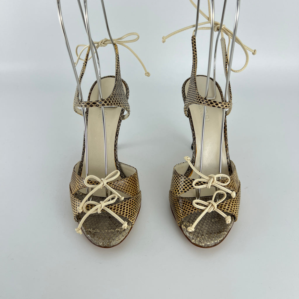 Gucci | Vintage Snake Leather Bow Tie Sandal Stiletto Heels (34.5)