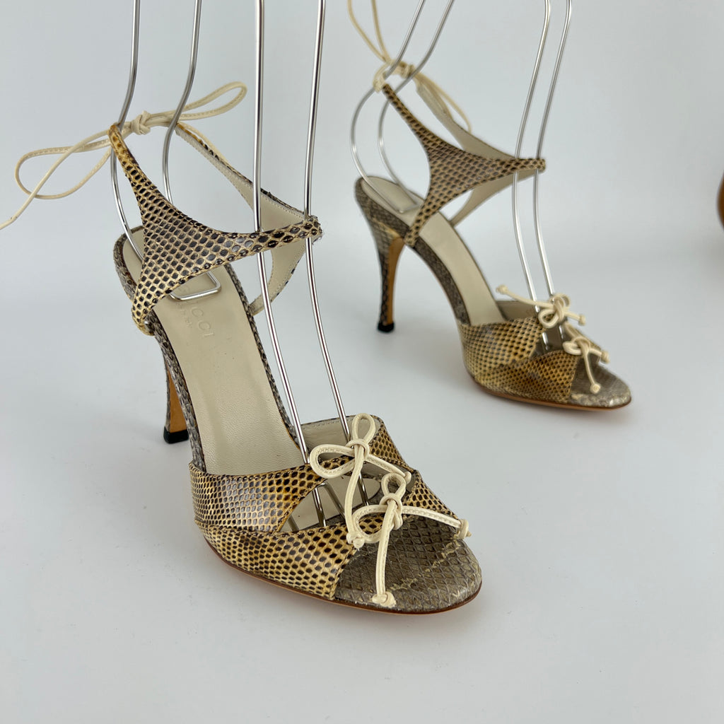 Gucci | Vintage Snake Leather Bow Tie Sandal Stiletto Heels (34.5)
