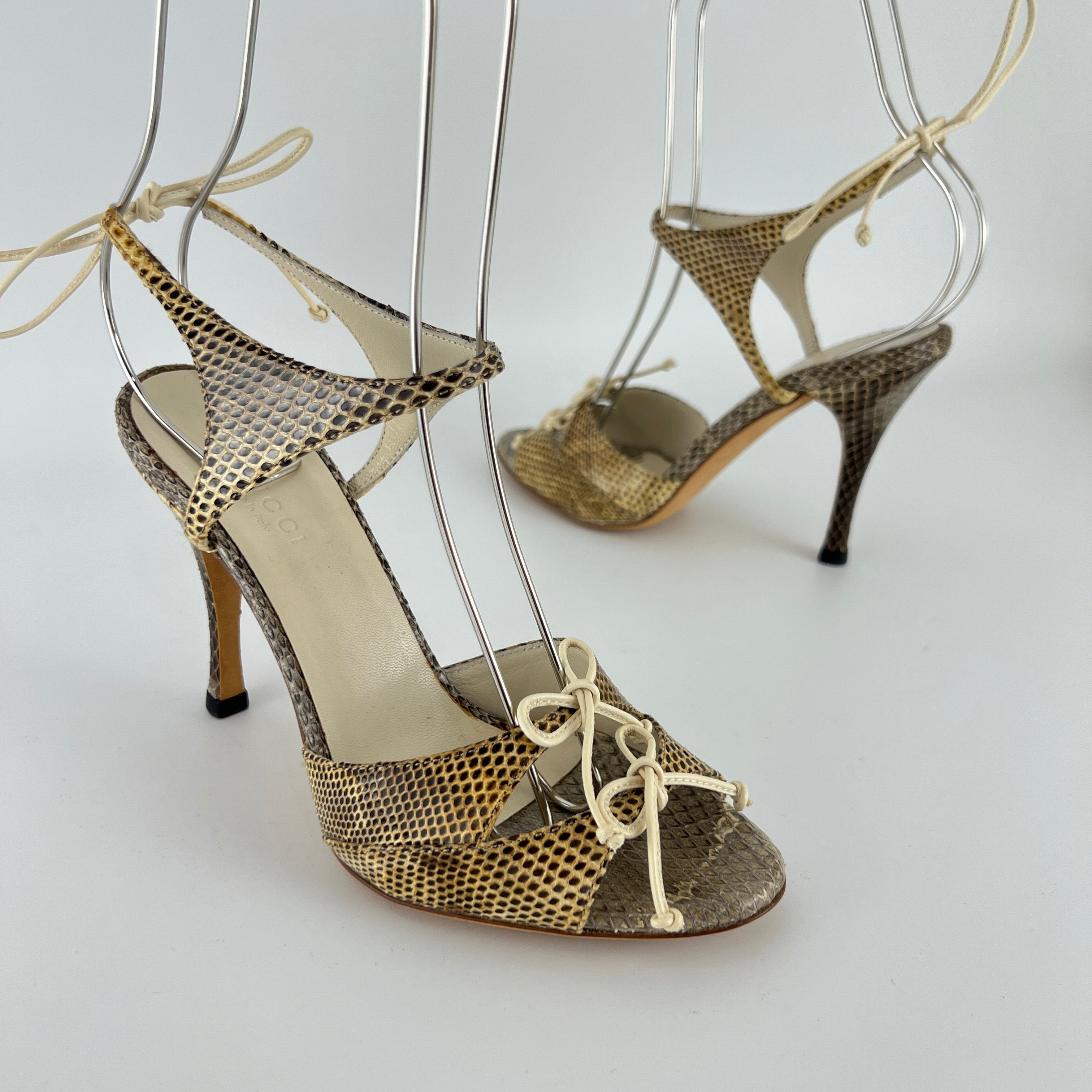 Gucci | Vintage Snake Leather Bow Tie Sandal Stiletto Heels (34.5)