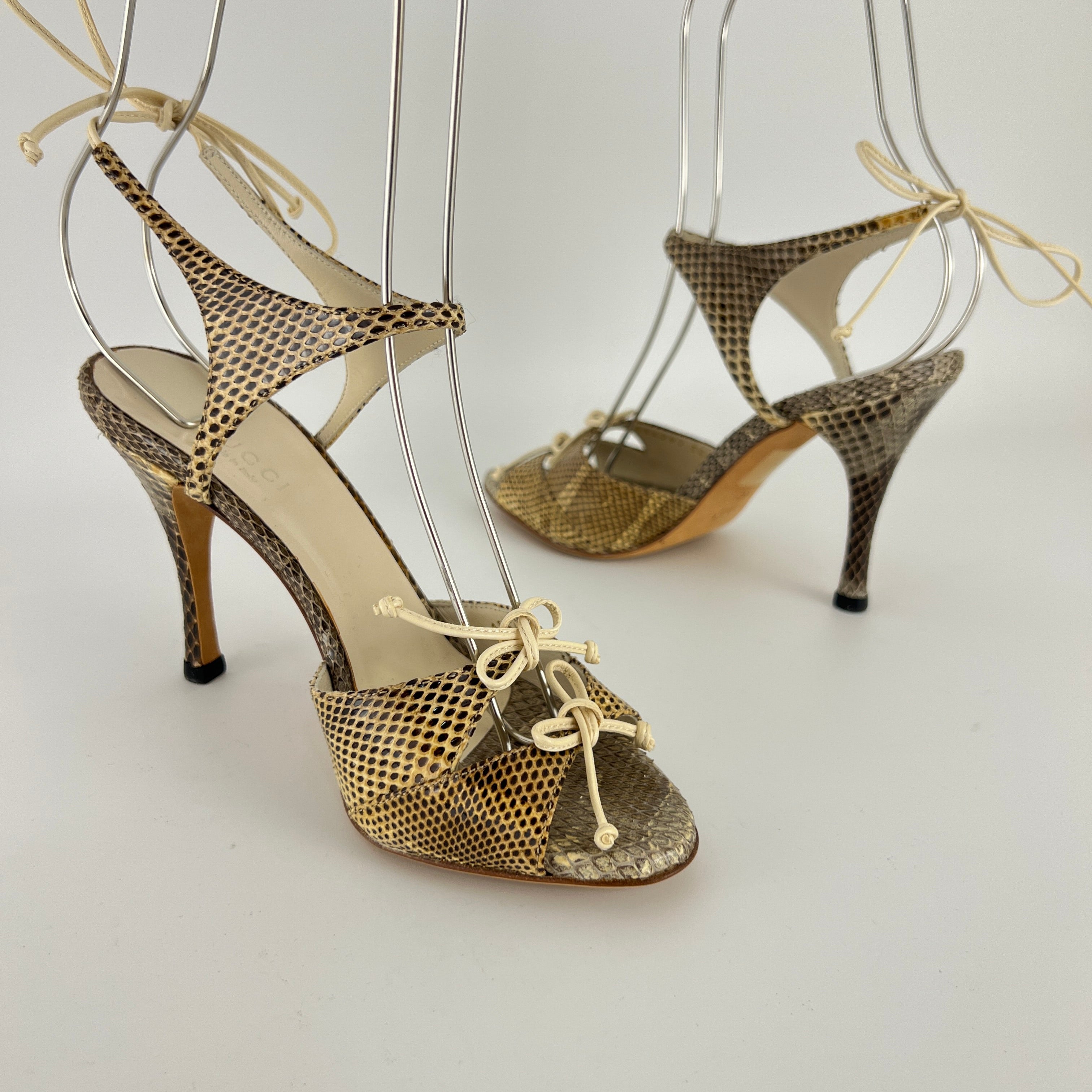 Gucci | Vintage Snake Leather Bow Tie Sandal Stiletto Heels (34.5)
