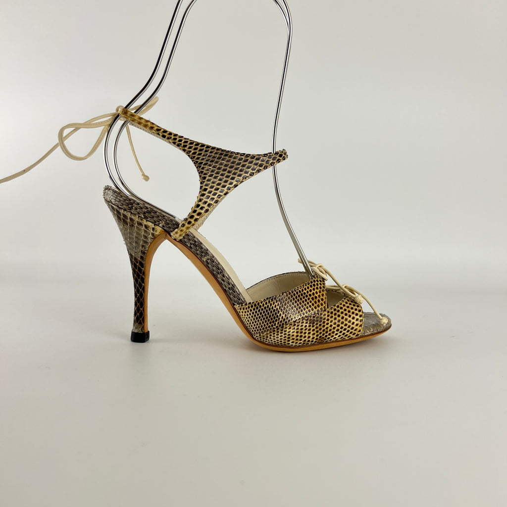 Gucci | Vintage Snake Leather Bow Tie Sandal Stiletto Heels (34.5)