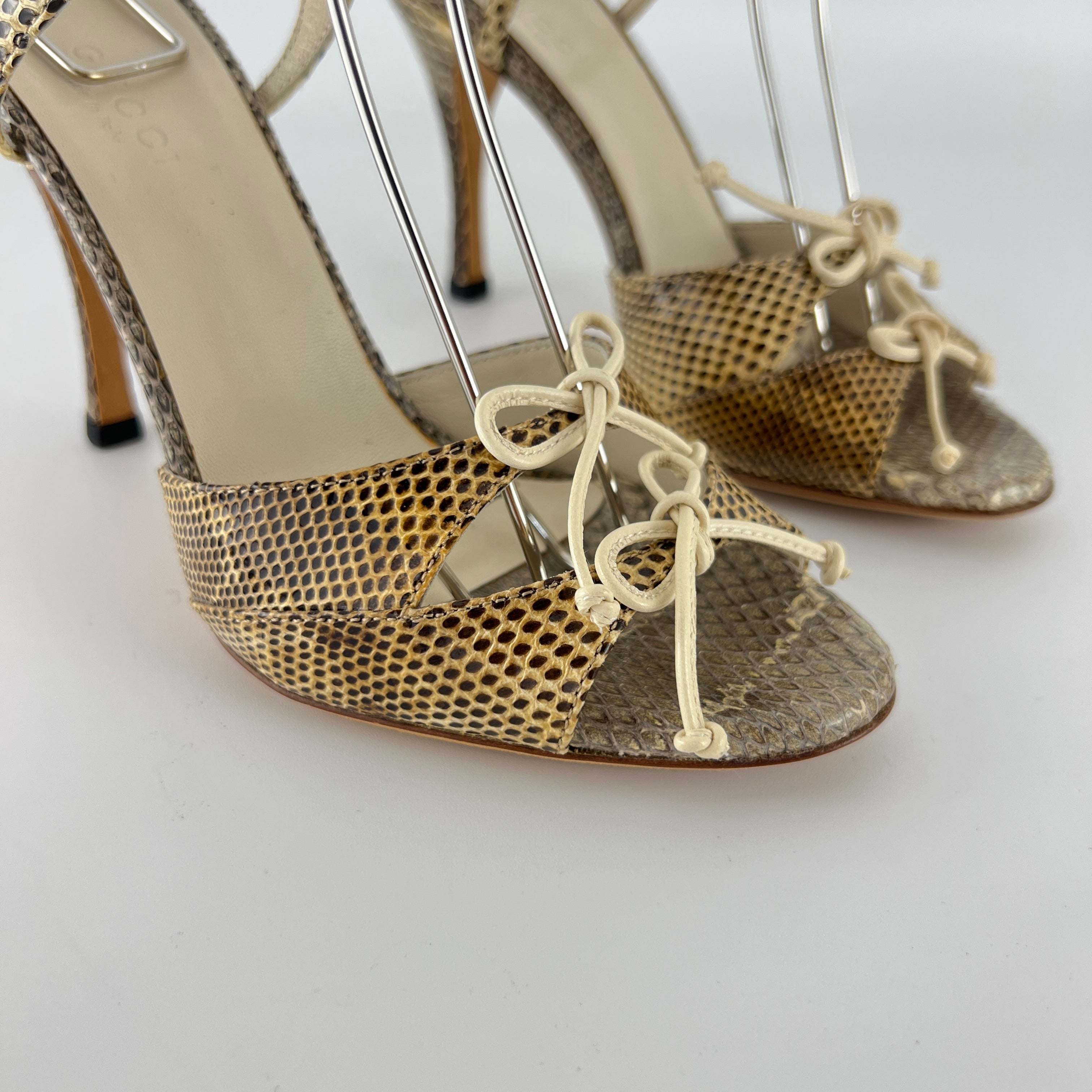 Gucci | Vintage Snake Leather Bow Tie Sandal Stiletto Heels (34.5)