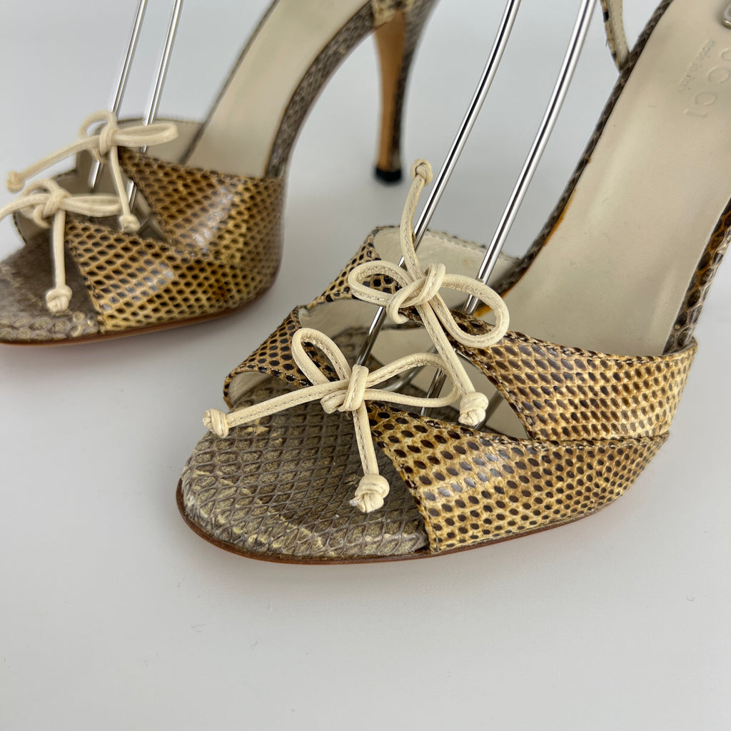 Gucci | Vintage Snake Leather Bow Tie Sandal Stiletto Heels (34.5)
