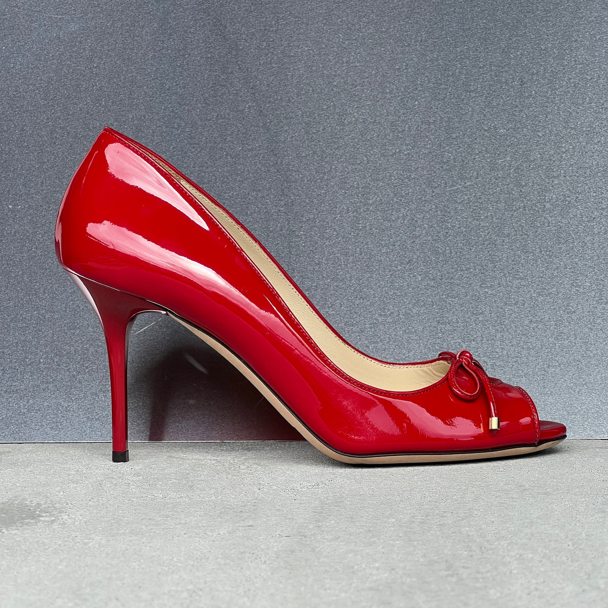 Jimmy Choo | Oona Red Patent Leather Bow Cut-Out Stiletto Pumps (37)