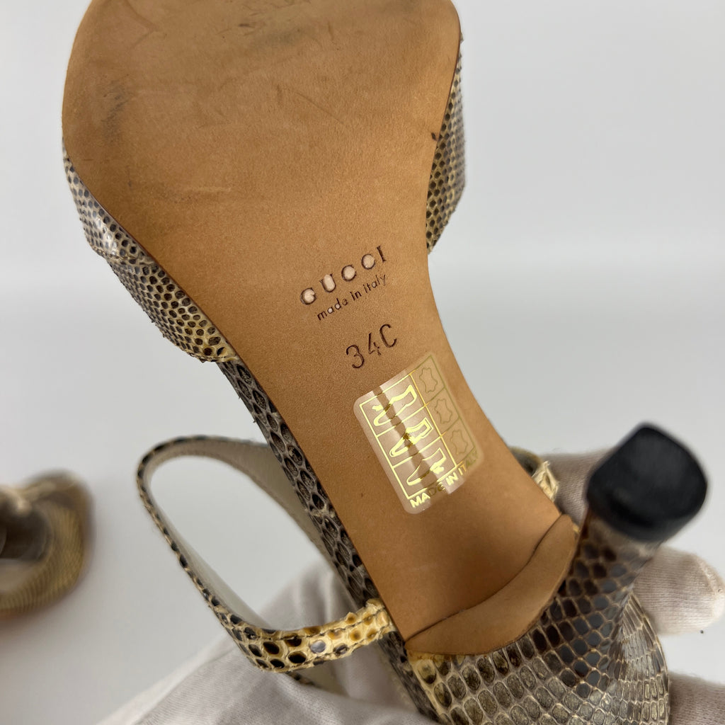 Gucci | Vintage Snake Leather Bow Tie Sandal Stiletto Heels (34.5)