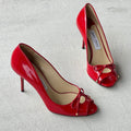 Jimmy Choo | Oona Red Patent Leather Bow Cut-Out Stiletto Pumps (37)