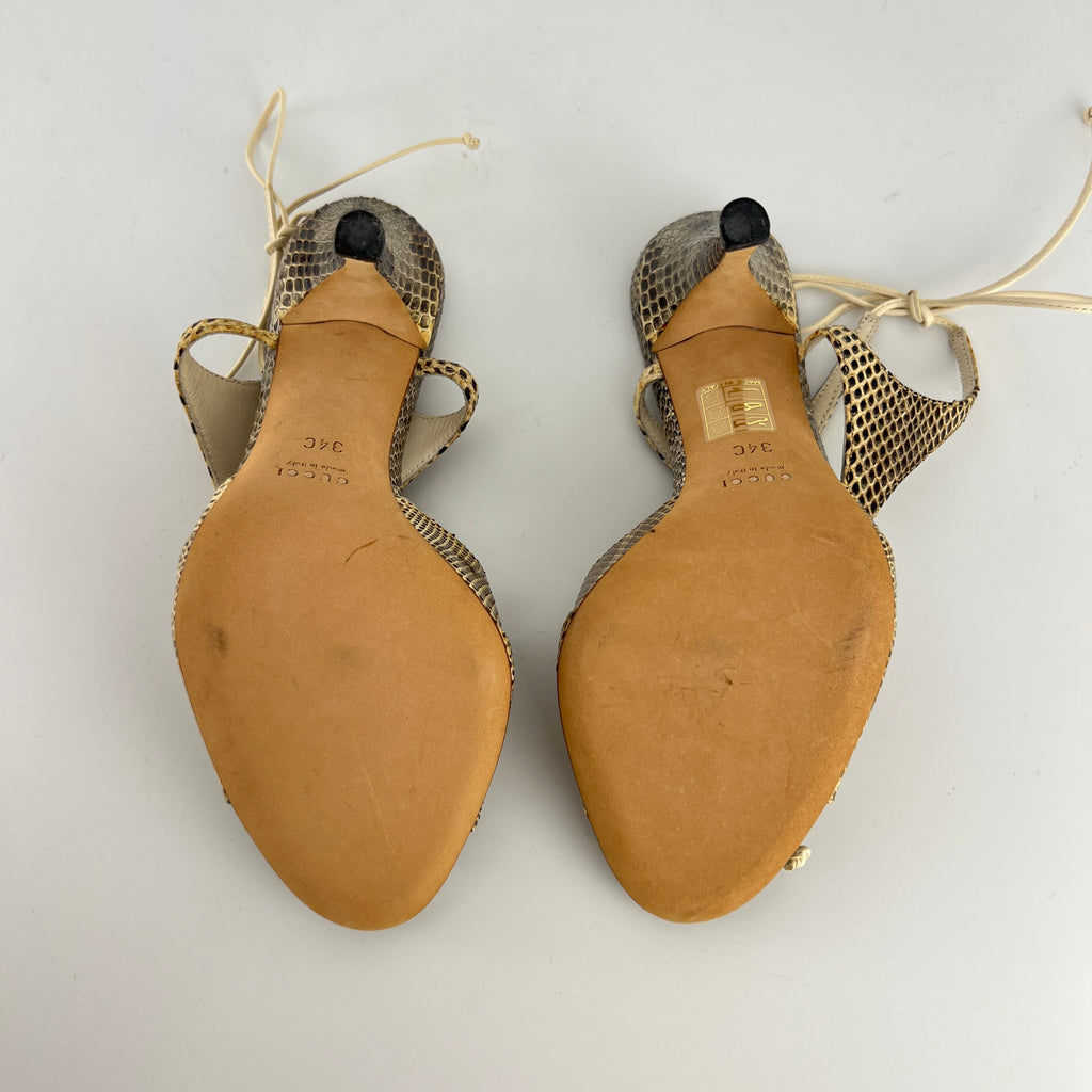 Gucci | Vintage Snake Leather Bow Tie Sandal Stiletto Heels (34.5)