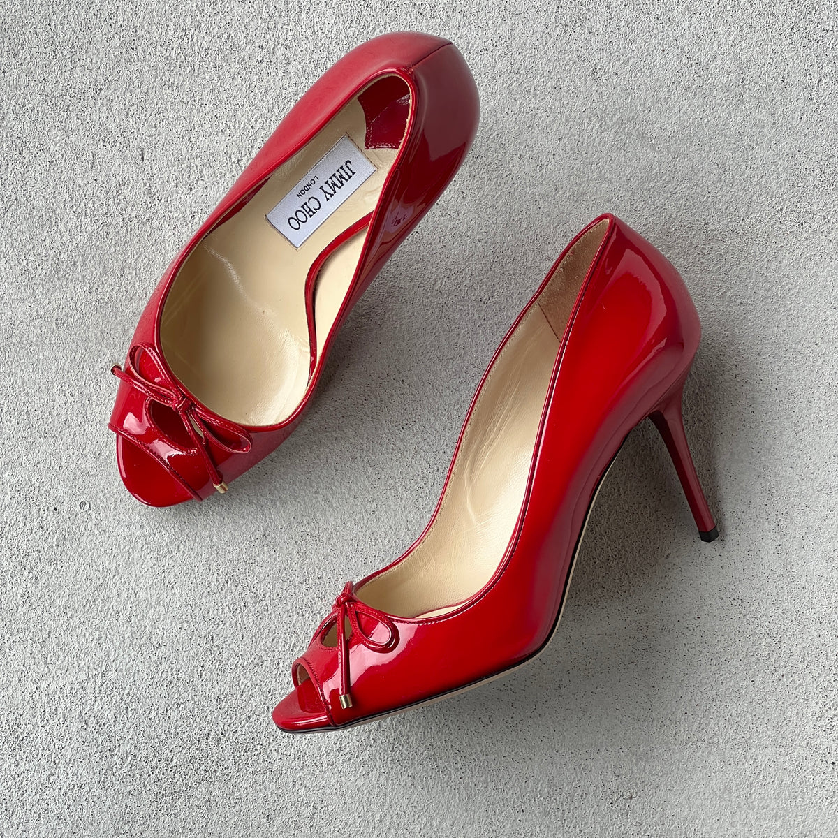 Jimmy Choo | Oona Red Patent Leather Bow Cut-Out Stiletto Pumps (37)