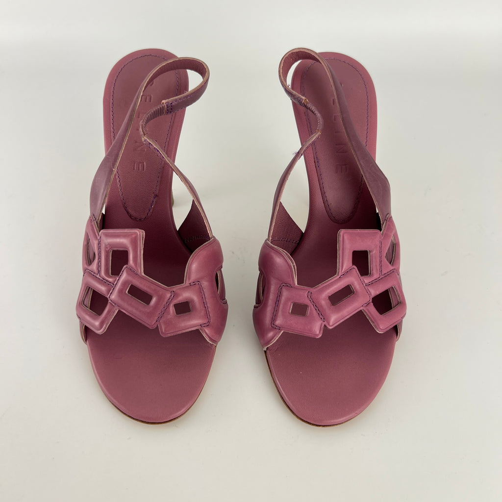 Celine| Pink Leather Geometric Sandal Slingback Heels (36.5)
