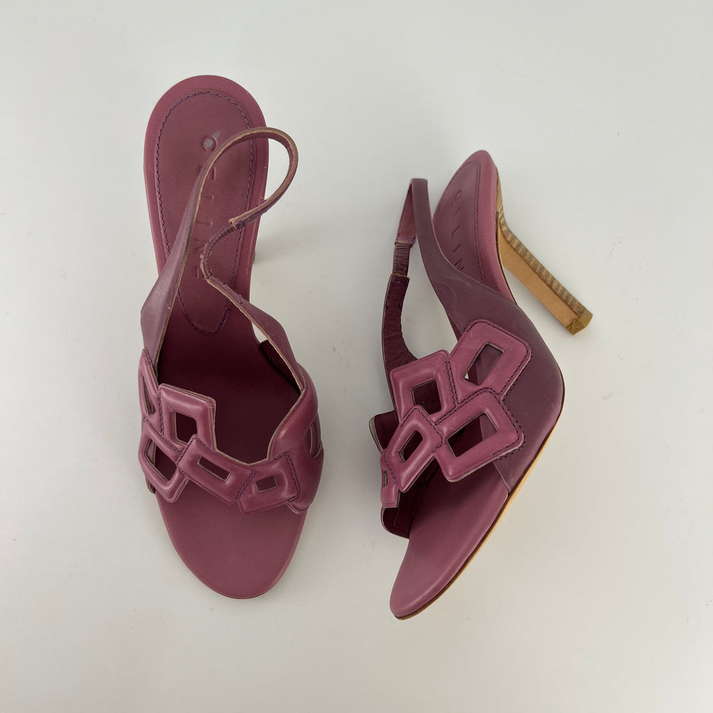 Celine| Pink Leather Geometric Sandal Slingback Heels (36.5)