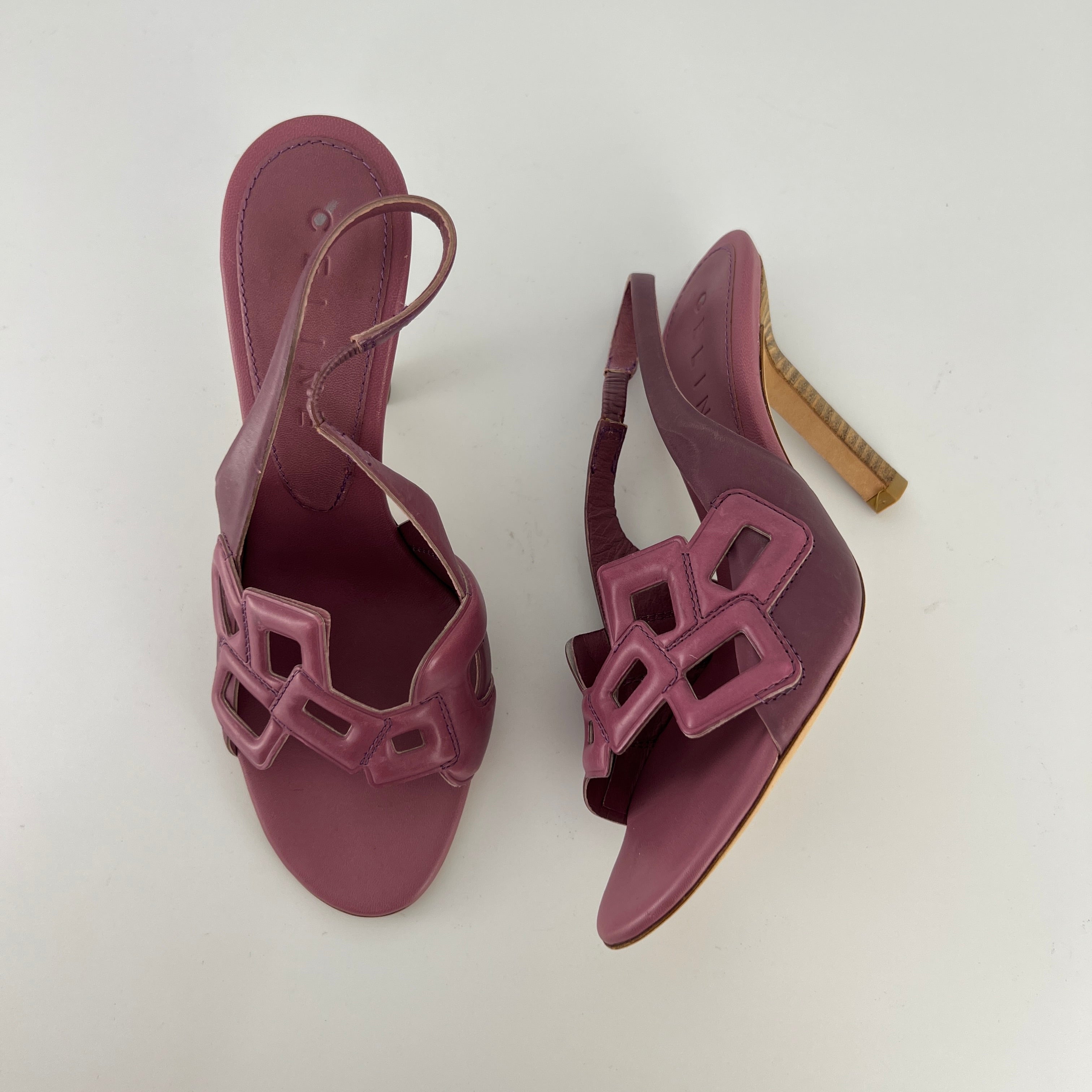 Celine| Pink Leather Geometric Sandal Slingback Heels (36.5)