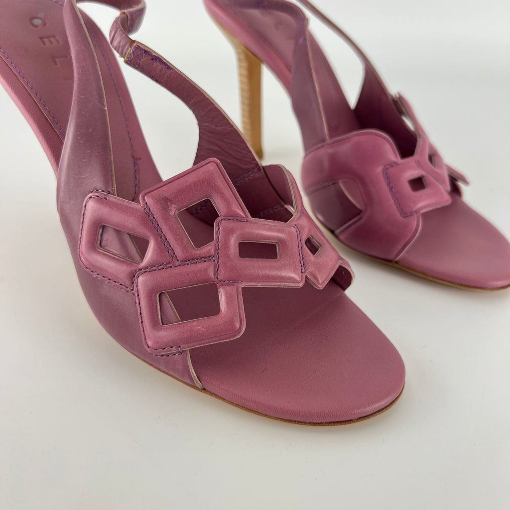 Celine| Pink Leather Geometric Sandal Slingback Heels (36.5)