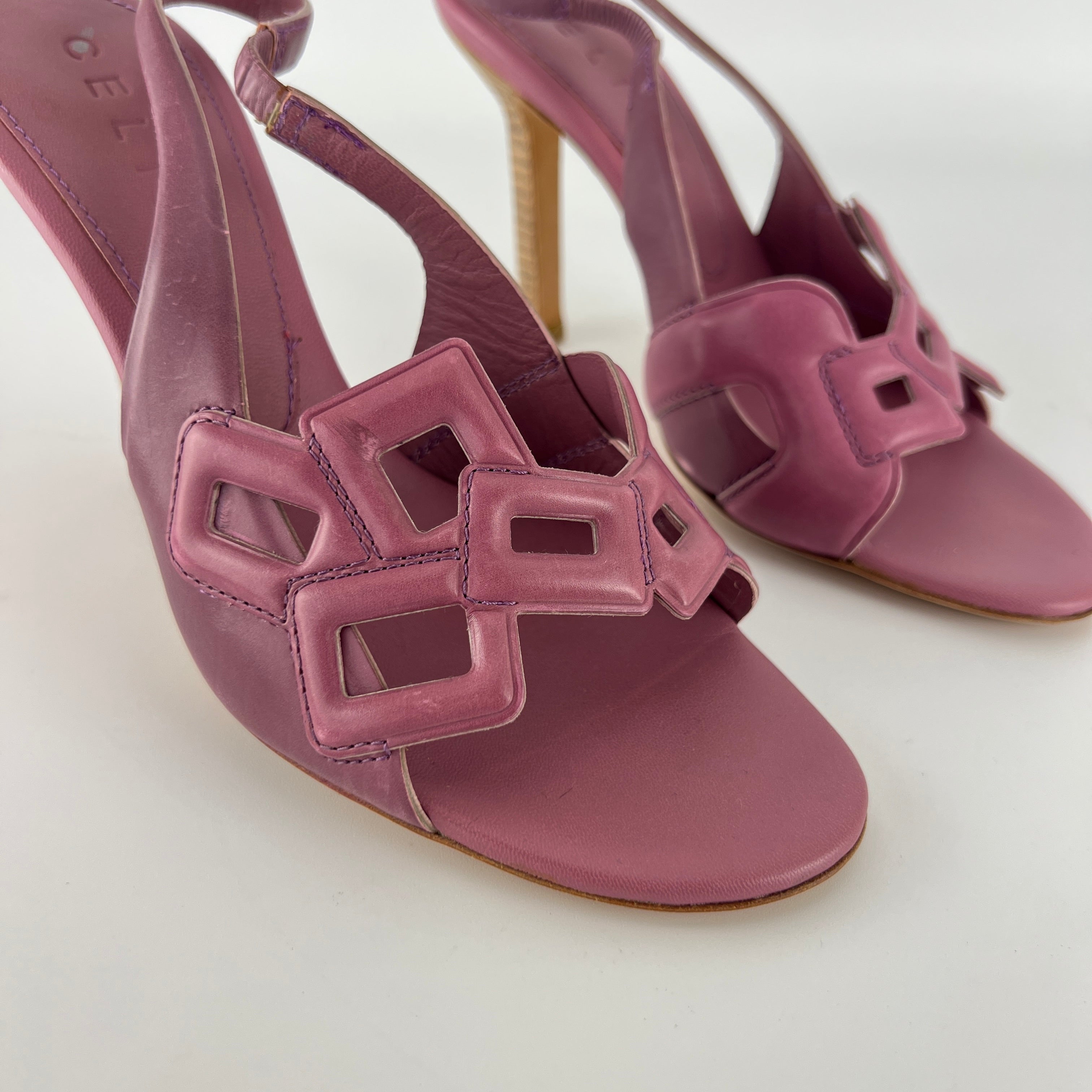 Celine| Pink Leather Geometric Sandal Slingback Heels (36.5)