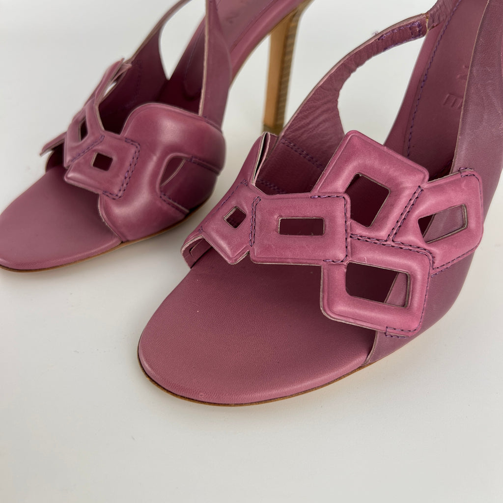 Celine| Pink Leather Geometric Sandal Slingback Heels (36.5)