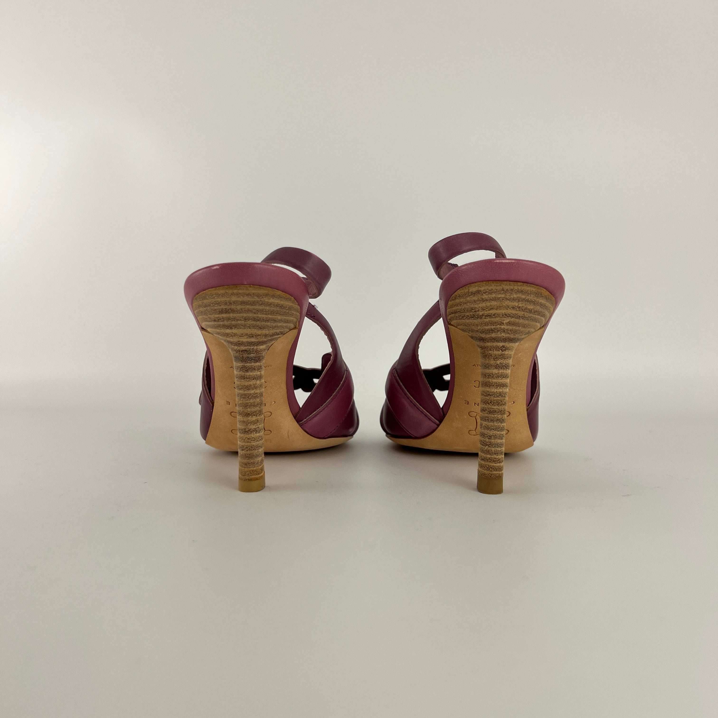Celine| Pink Leather Geometric Sandal Slingback Heels (36.5)