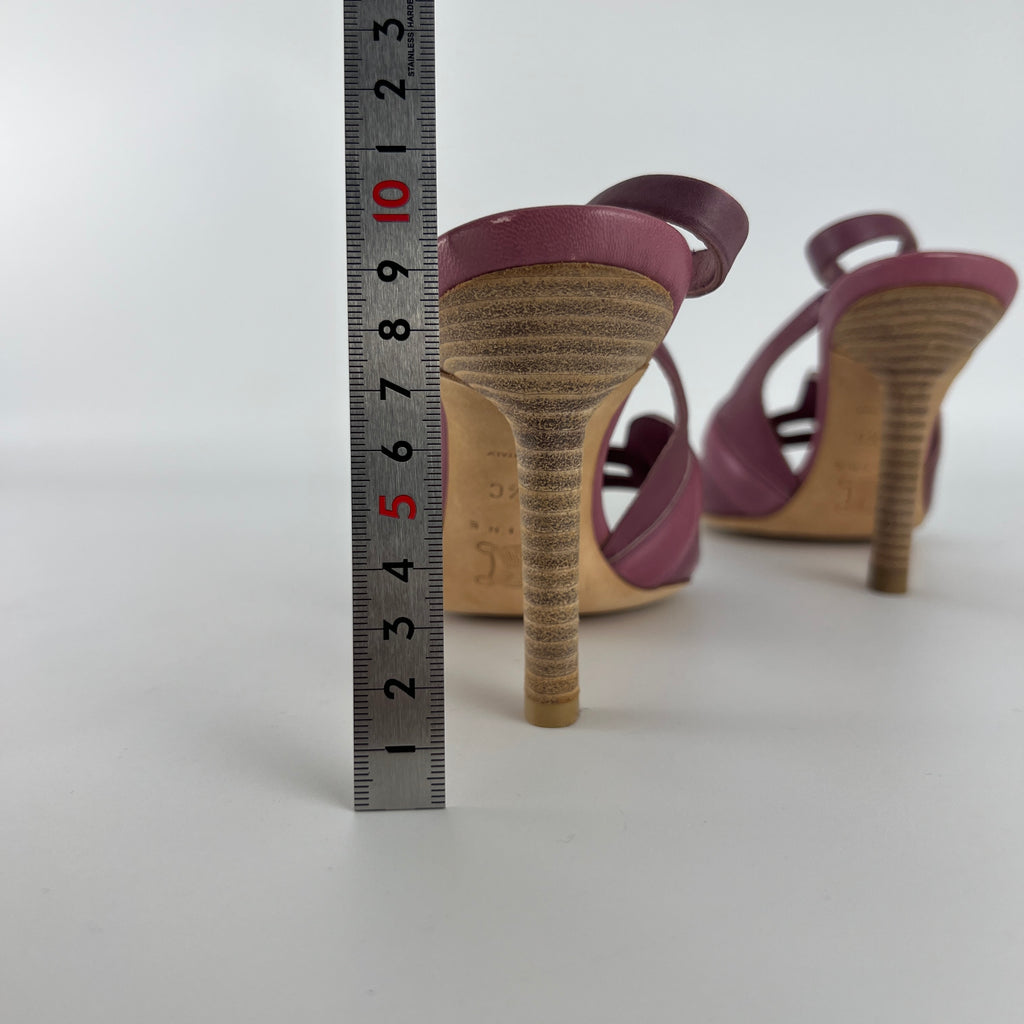 Celine| Pink Leather Geometric Sandal Slingback Heels (36.5)