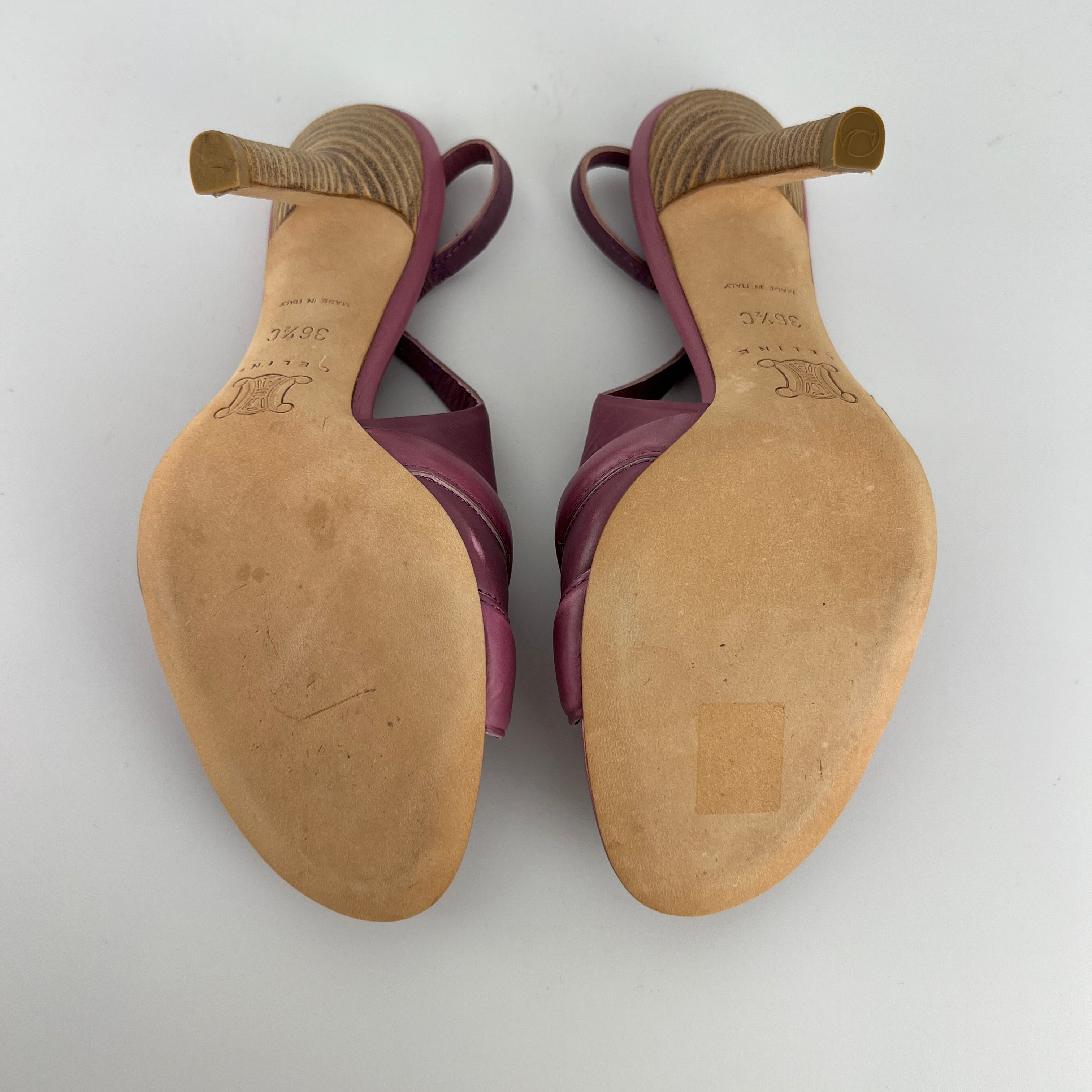 Celine| Pink Leather Geometric Sandal Slingback Heels (36.5)