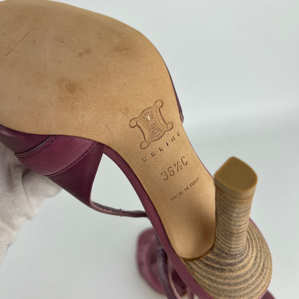 Celine| Pink Leather Geometric Sandal Slingback Heels (36.5)