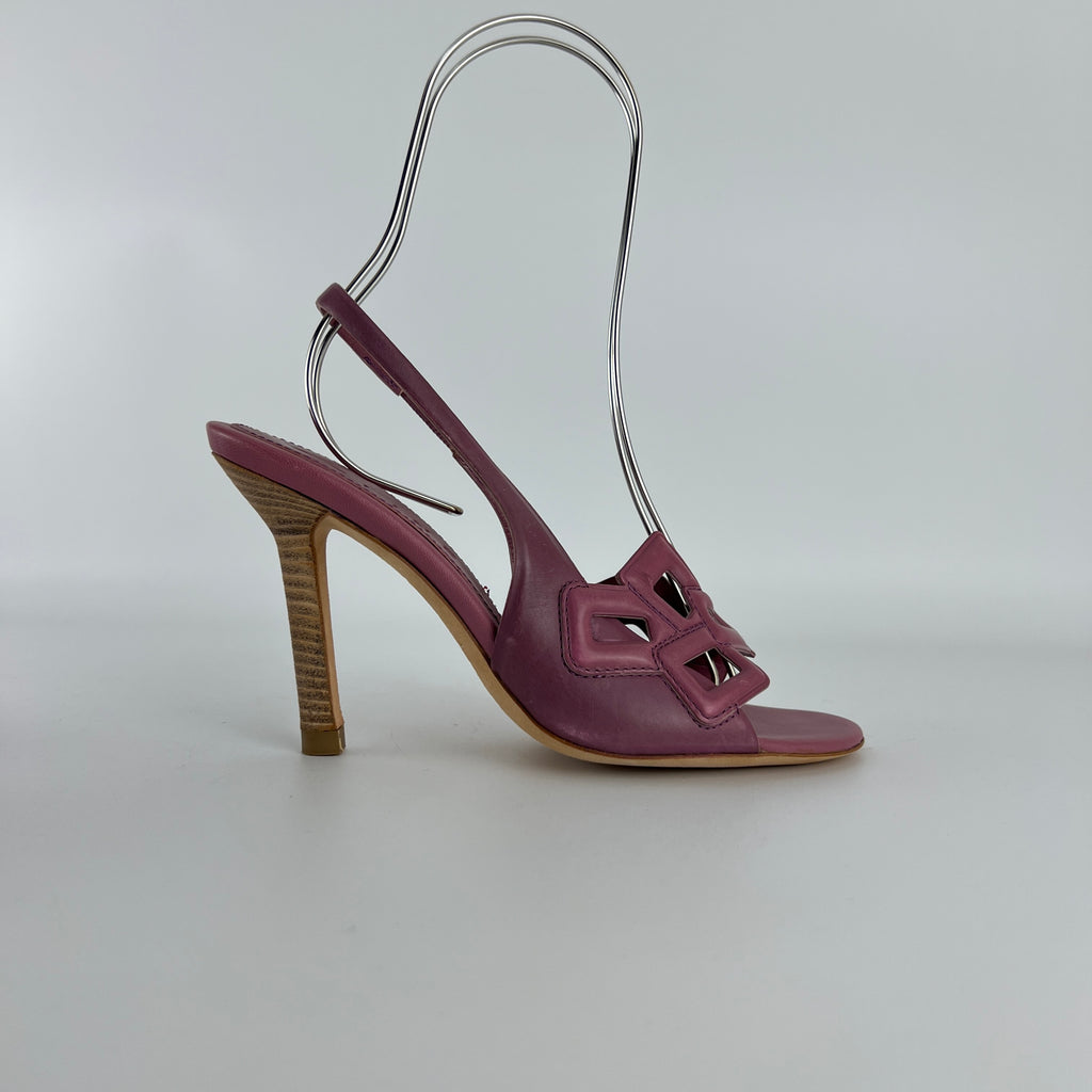 Celine| Pink Leather Geometric Sandal Slingback Heels (36.5)