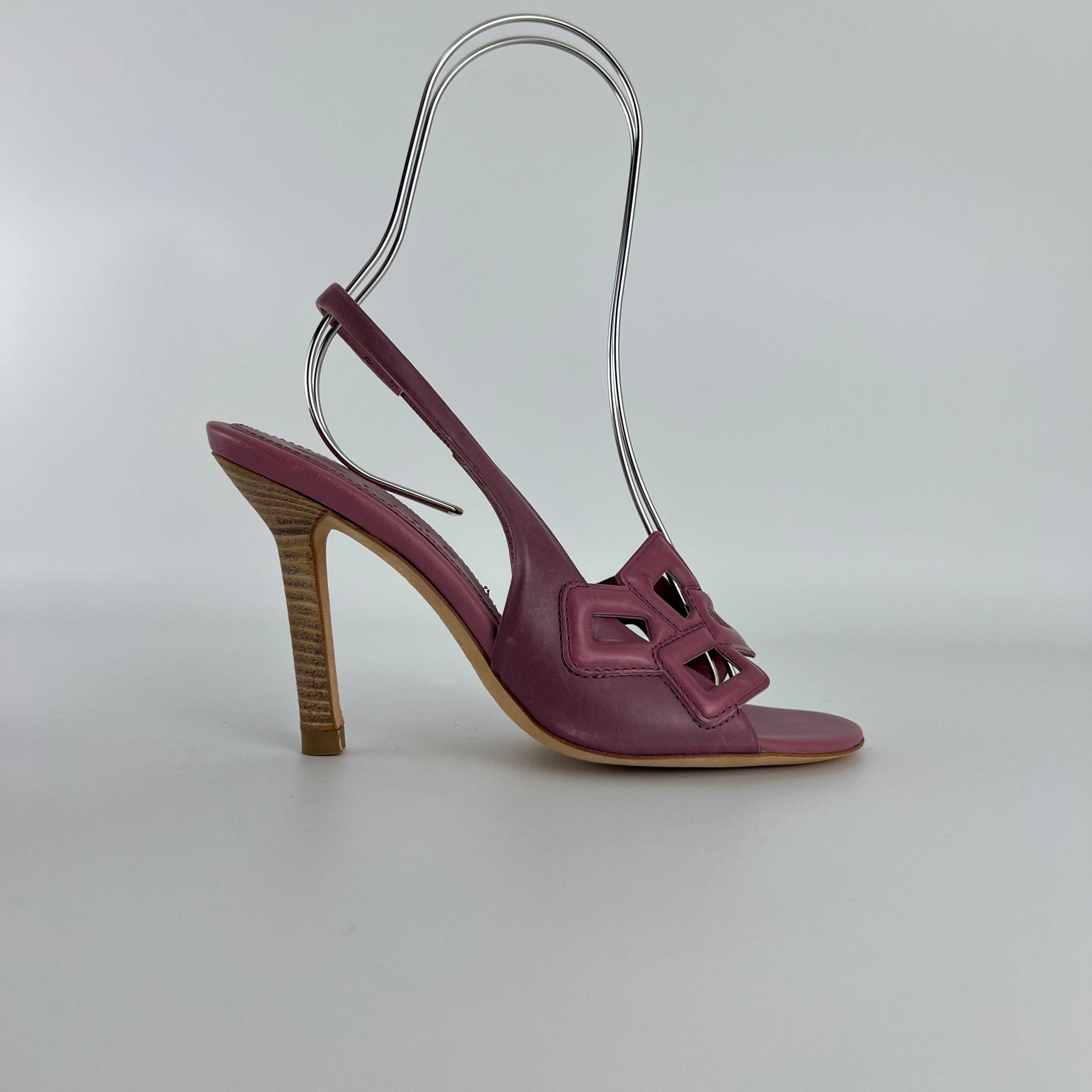 Celine| Pink Leather Geometric Sandal Slingback Heels (36.5)