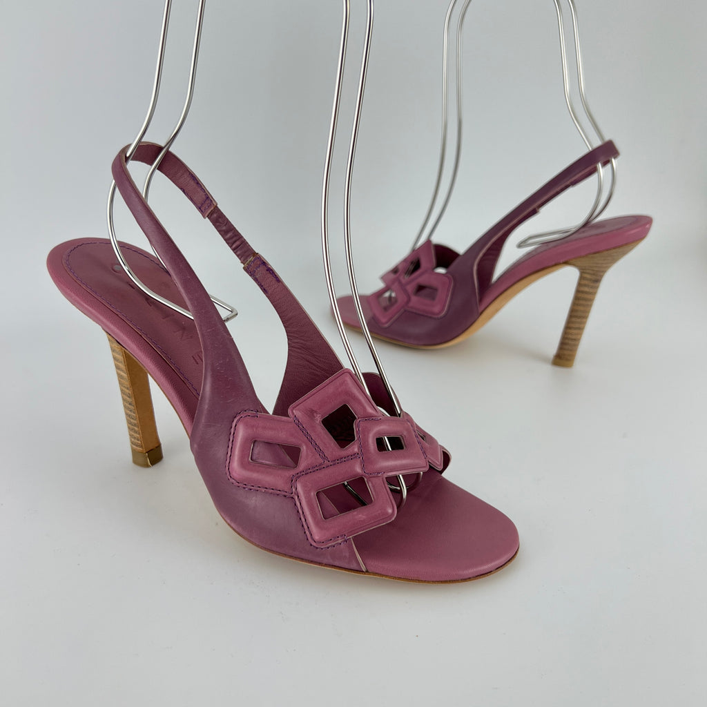 Celine| Pink Leather Geometric Sandal Slingback Heels (36.5)